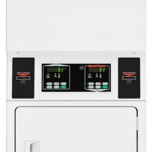Speed Queen SSGNYAGS113TW01 27 Inch Commercial Gas Stack Dryers with 14 Cu. Ft. Total Capacity, Quantum Control System, Large Door Opening, Quiet Efficient Blower System, Reversible Door, 220 CFM Airflow, 5 Dry Cycles, Bottom ADA Compliant, and cCSAus Approved